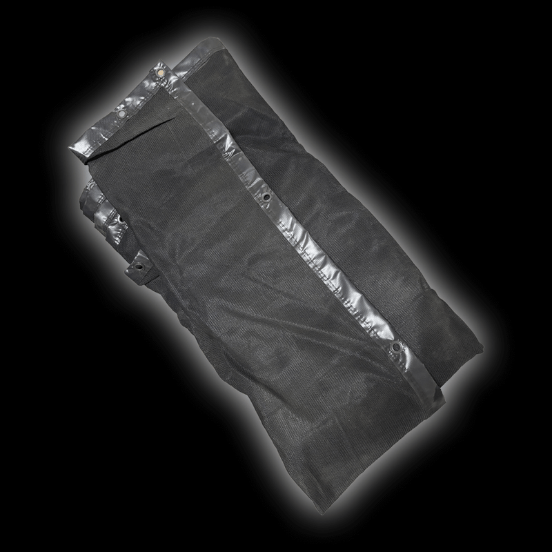 7.35m x 2m Mesh Batting Screen - black mesh with hemmed edges and eyelets for DIY attachment.