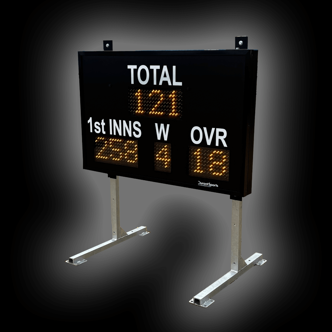 DC9 6" Repeater 1st INNS scoreboard displaying scores and stats for cricket. Visible from 90 meters.