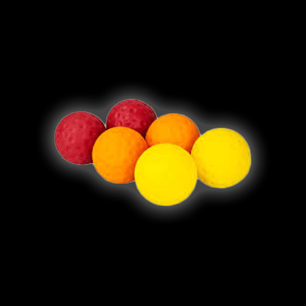 Bola Bowling Machine Balls in red, yellow, and orange colors, designed for optimal practice and realistic bounce.