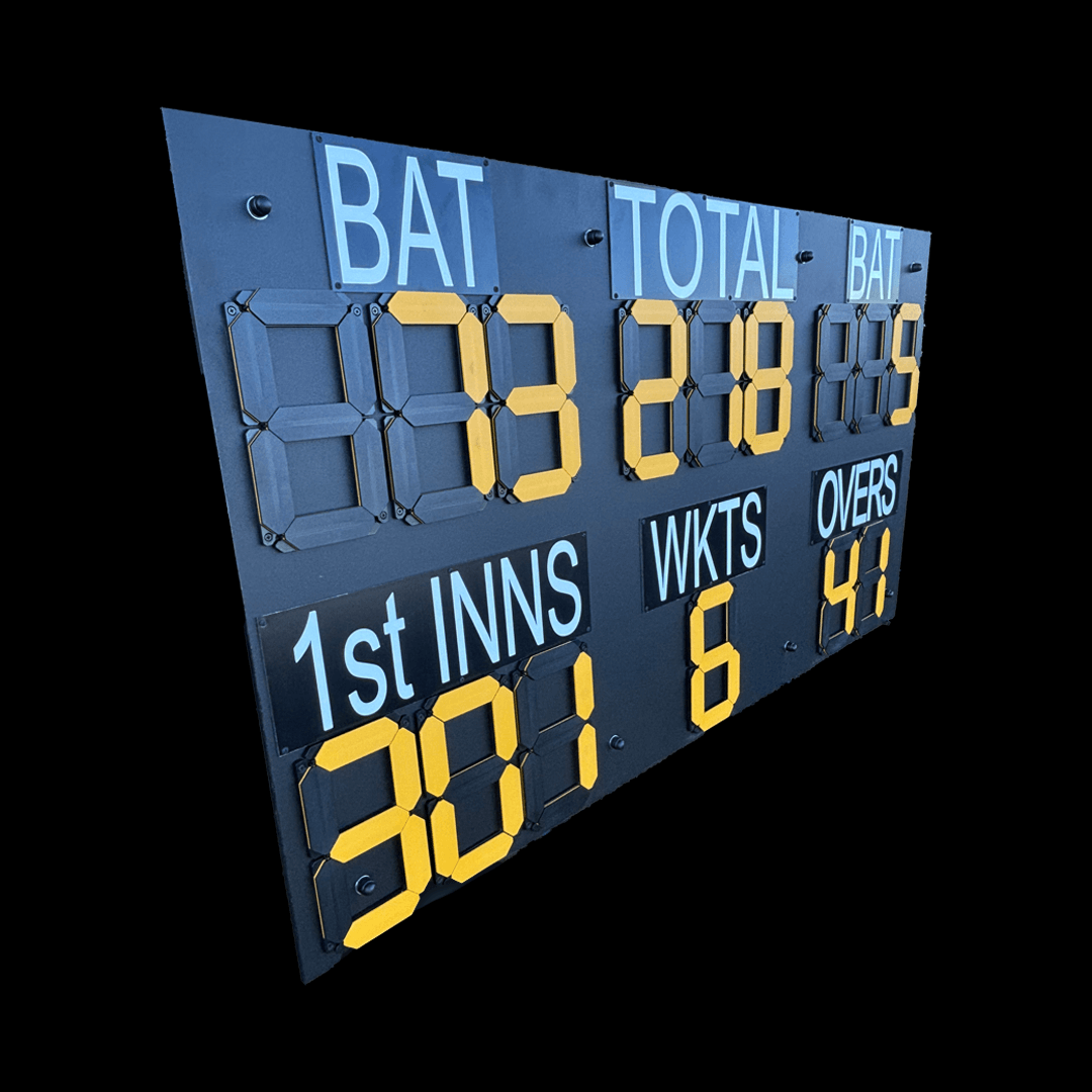Durant Cricket Standard Manual Scoreboard displaying match statistics and manual scoring details.
