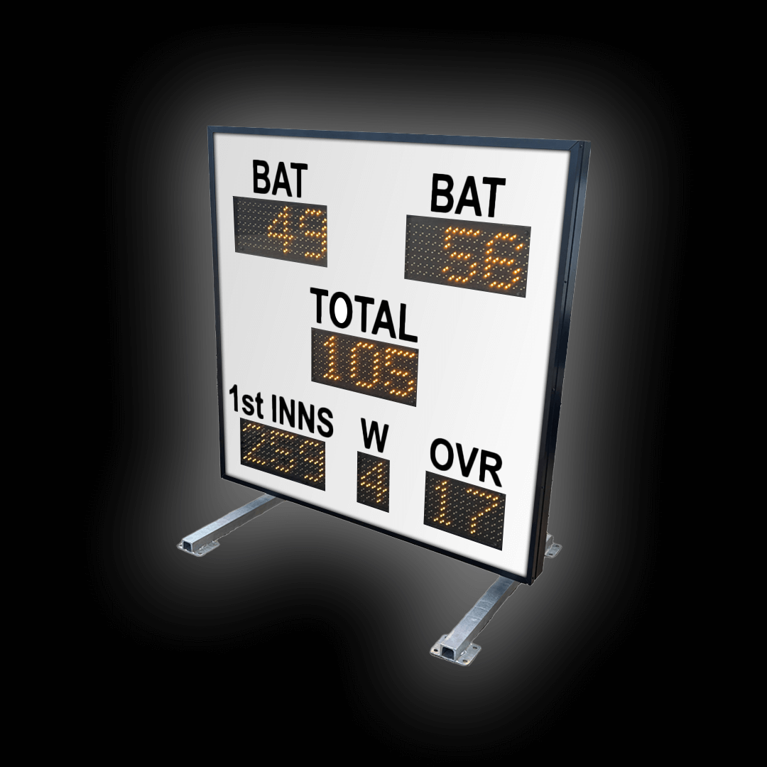 Indoor DC15 - 6" Scoreboard displaying BAT scores, TOTAL, WKTS, OVERS for indoor cricket competitions.
