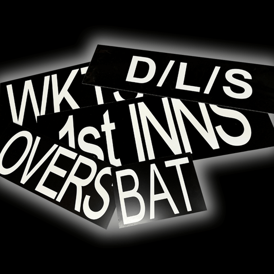 Scoreboard Signs featuring high-visibility white lettering on black backgrounds for scoring in sports.