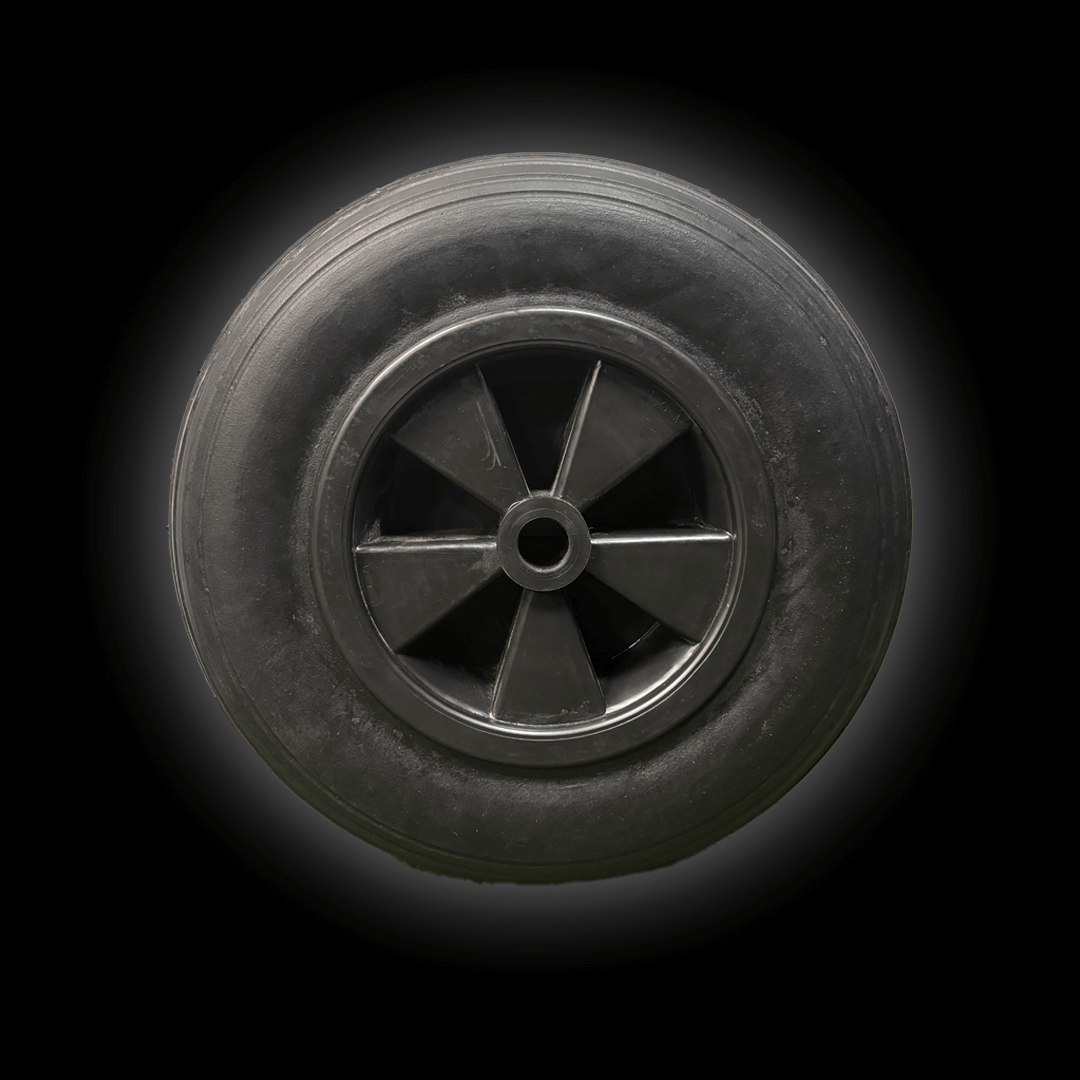 Sight Screen Wheel featuring a solid rubber tyre and plastic centred design, 385mm x 80mm size.