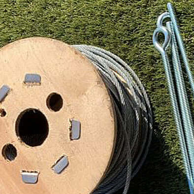 Tension Wire Kit with wire reel and eye bolts for securing netting and vermin protection.